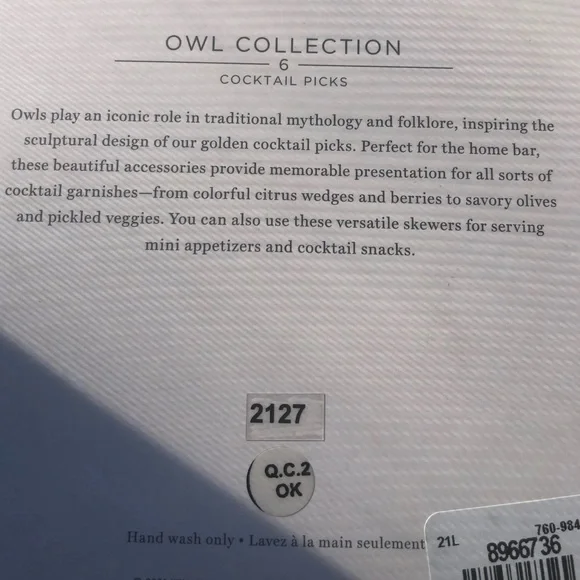 OWL, mini appetizers, cocktail picks by Williams Sonoma, HTF NIB set of six - Picture 5 of 8